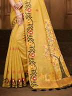 Sangam Prints Yellow Cotton Silk With Meena Woven Work Traditional Saree - Distacart