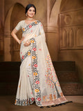 Sangam Prints Off-White Cotton Silk With Meena Woven Work Traditional Saree - Distacart