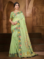 Sangam Prints Green Cotton Silk With Meena Woven Work Traditional Saree - Distacart