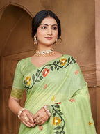 Sangam Prints Green Cotton Silk With Meena Woven Work Traditional Saree - Distacart