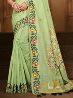 Sangam Prints Green Cotton Silk With Meena Woven Work Traditional Saree - Distacart