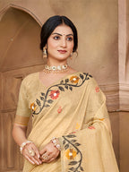 Sangam Prints Beige Cotton Silk With Meena Woven Work Traditional Saree - Distacart
