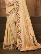 Sangam Prints Beige Cotton Silk With Meena Woven Work Traditional Saree - Distacart