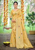 Sangam Prints Mustard Heavy Assam Silk Saree With Meena Woven Work Traditional Saree