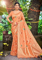 Sangam Prints Orange Heavy Assam Silk Saree With Meena Woven Work Traditional Saree
