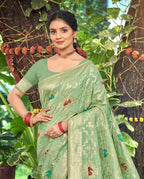 Sangam Prints Sea Green Heavy Assam Silk Saree With Meena Woven Work Traditional Saree