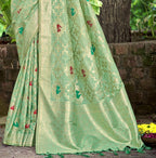 Sangam Prints Sea Green Heavy Assam Silk Saree With Meena Woven Work Traditional Saree