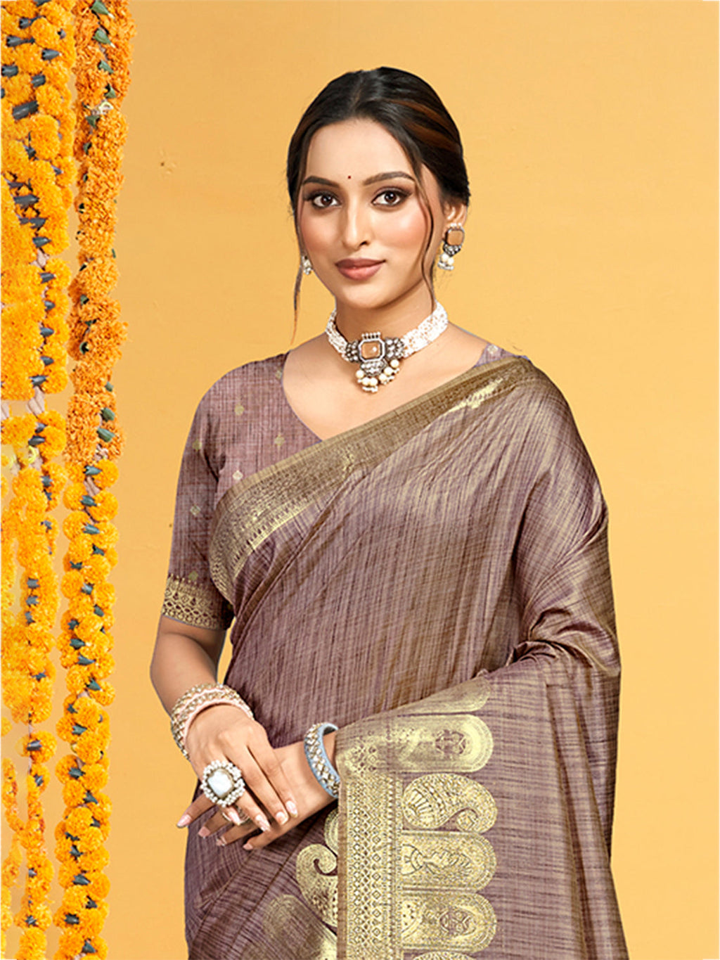 Sangam Prints Brown  Assam Silk Woven Work Traditional Saree