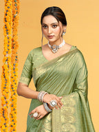 Sangam Prints Light Green Assam Silk Woven Work Traditional Saree