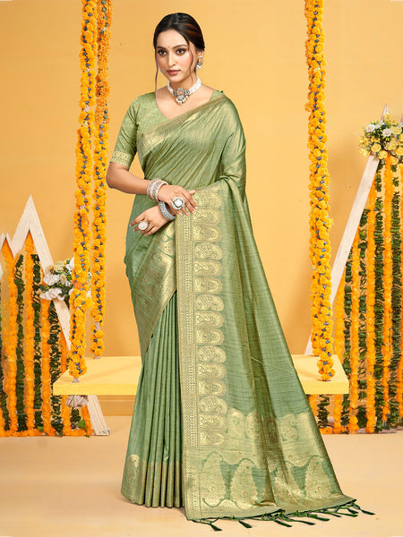 Sangam Prints Light Green Assam Silk Woven Work Traditional Saree