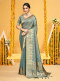 Sangam Prints Teal Assam Silk Woven Work Traditional Saree