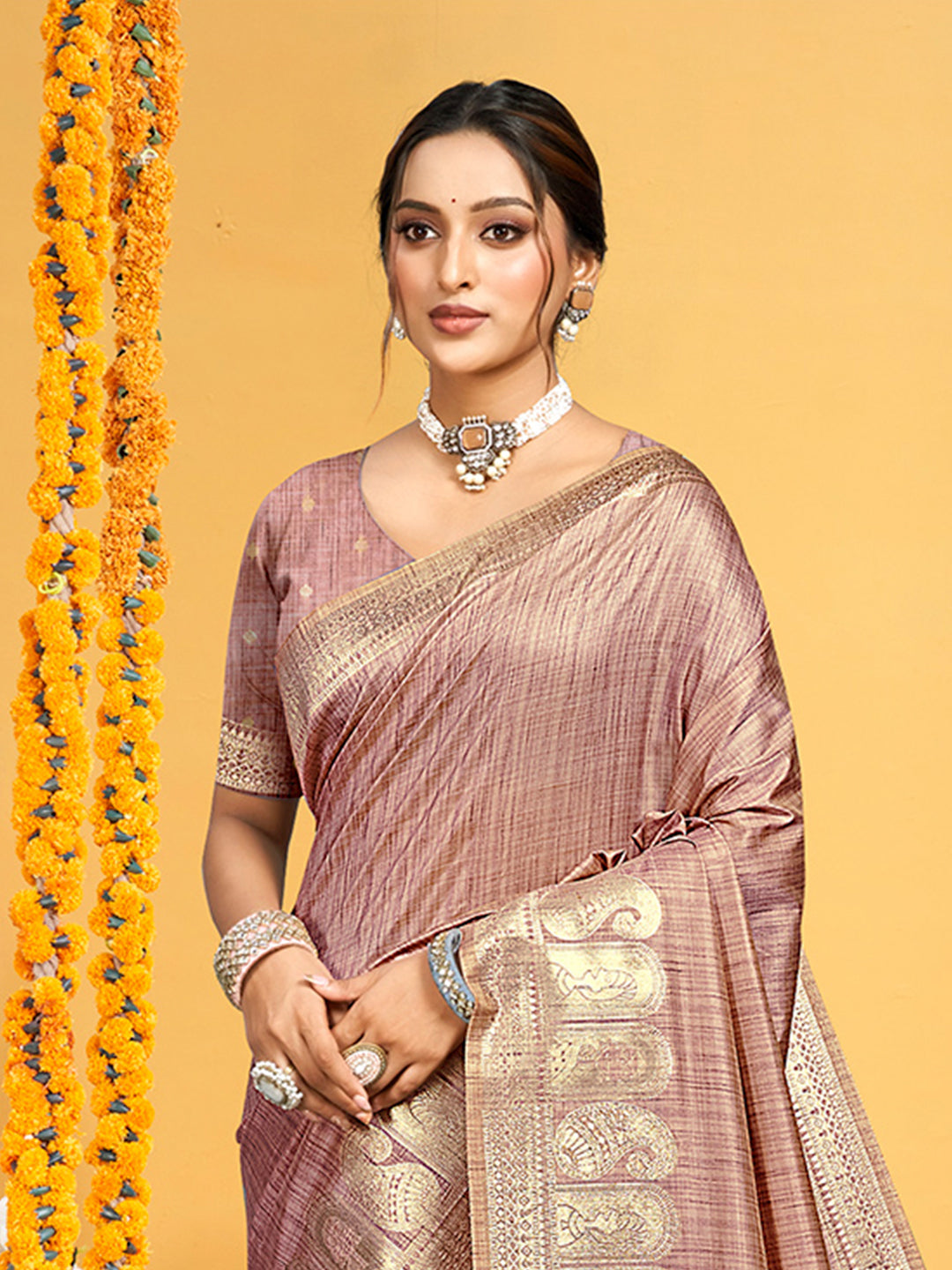Sangam Prints Mauve Assam Silk Woven Work Traditional Saree
