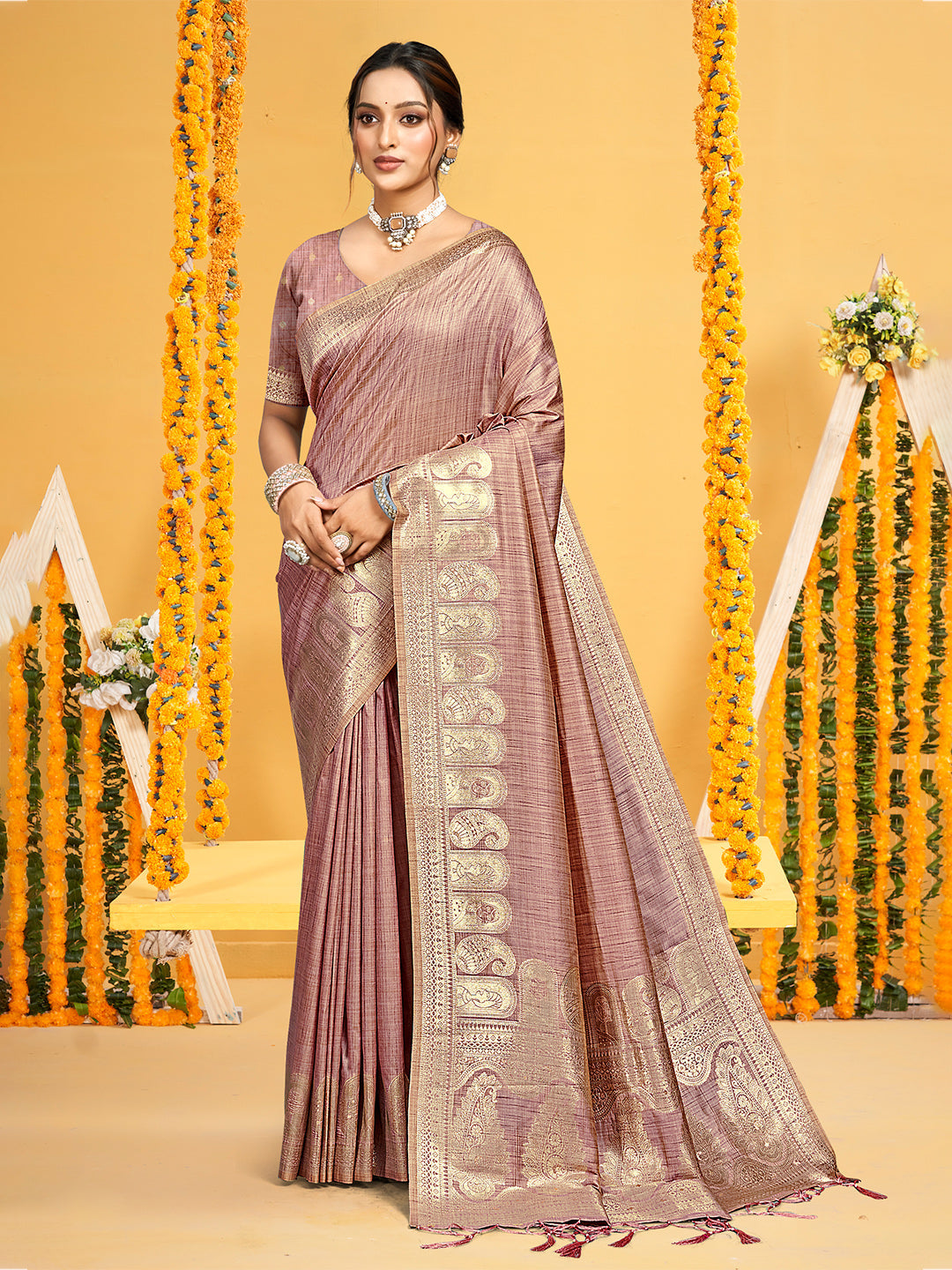 Sangam Prints Mauve Assam Silk Woven Work Traditional Saree