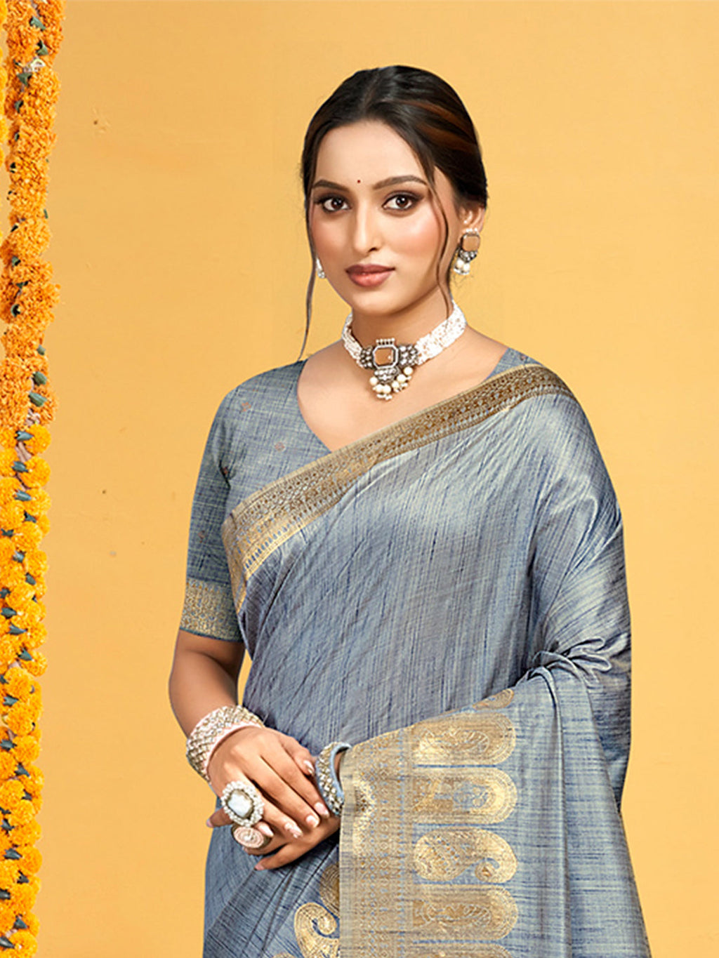 Sangam Prints Grey Assam Silk Woven Work Traditional Saree