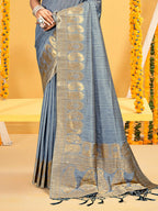 Sangam Prints Grey Assam Silk Woven Work Traditional Saree