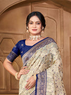 Sangam Prints Off-White Silk Woven Work Traditional Saree - Distacart