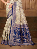 Sangam Prints Off-White Silk Woven Work Traditional Saree - Distacart
