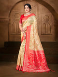 Sangam Prints Cream Silk Woven Work Traditional Saree - Distacart