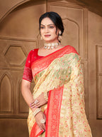Sangam Prints Cream Silk Woven Work Traditional Saree - Distacart