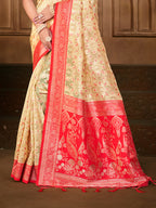 Sangam Prints Cream Silk Woven Work Traditional Saree - Distacart