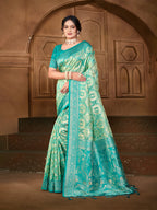 Sangam Prints  Sea Green Silk Woven Work Traditional Saree - Distacart