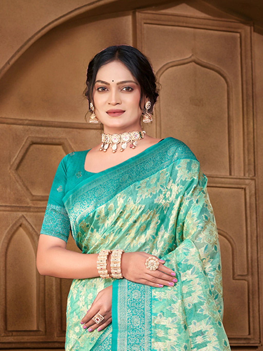 Sangam Prints  Sea Green Silk Woven Work Traditional Saree - Distacart