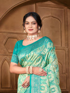 Sangam Prints  Sea Green Silk Woven Work Traditional Saree - Distacart