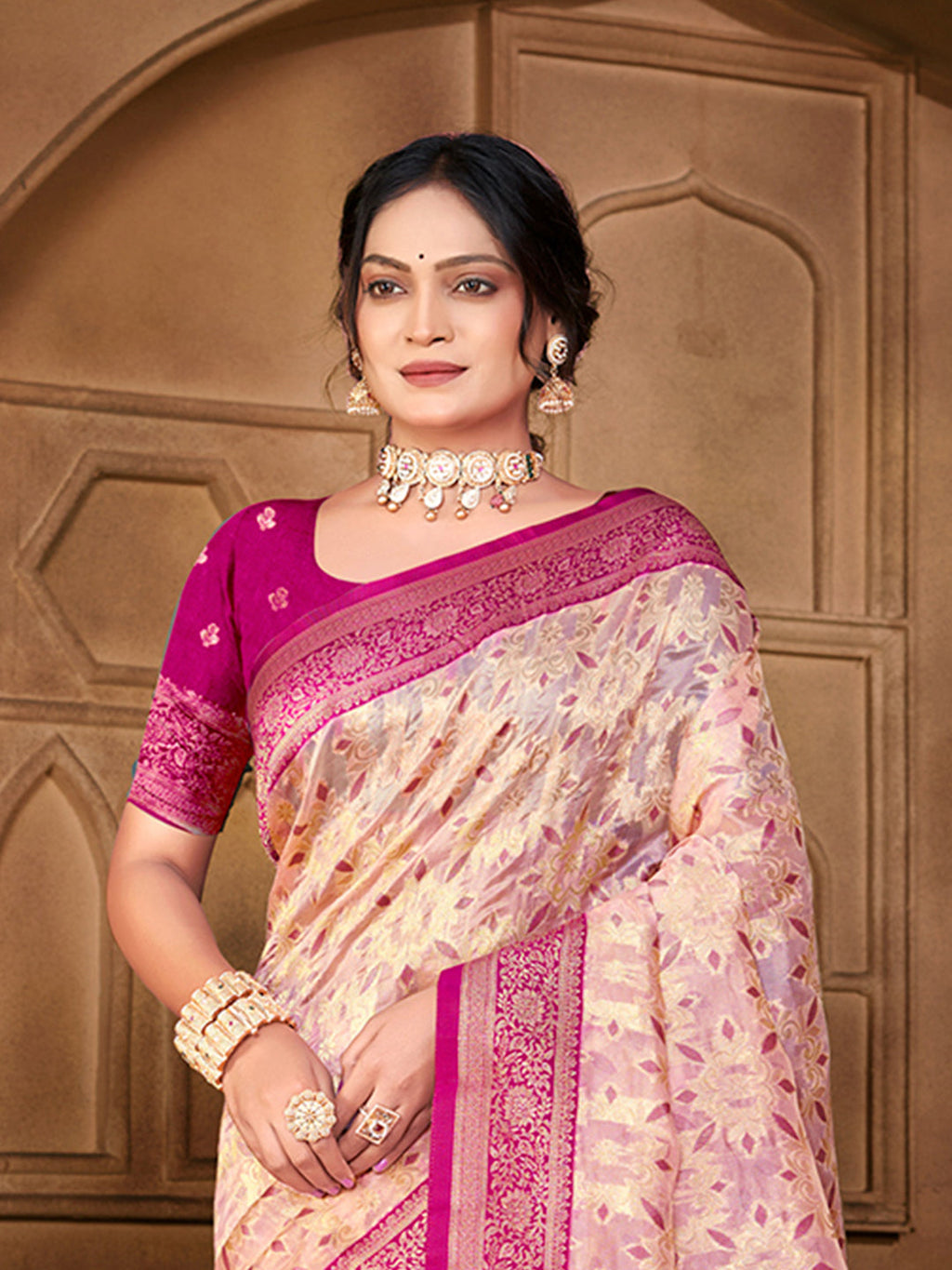 Sangam Prints Peach  Silk Woven Work Traditional Saree - Distacart