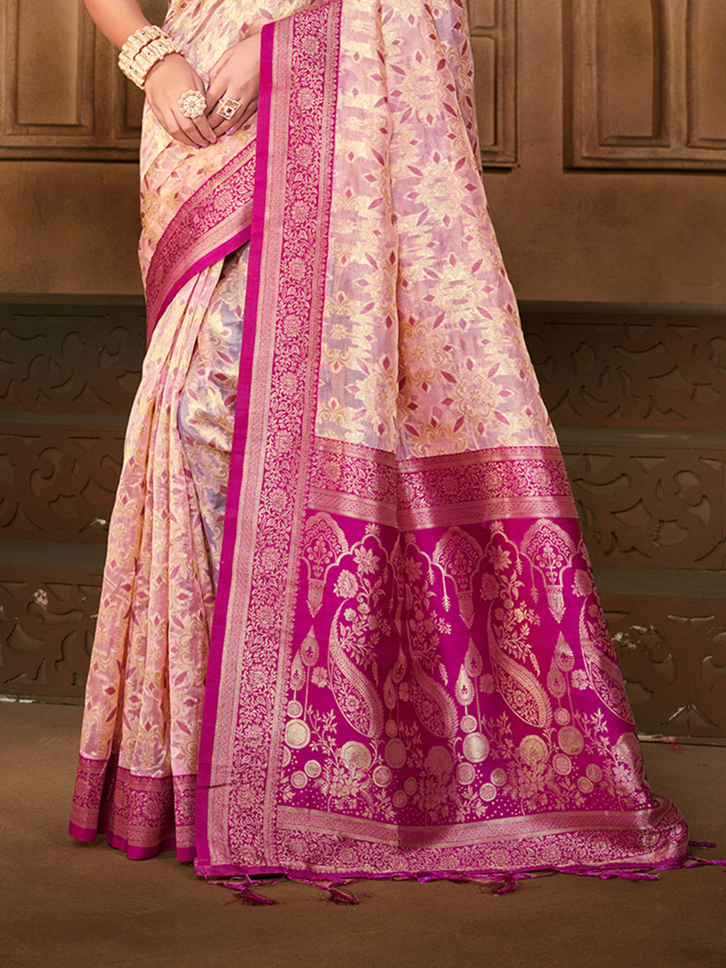 Sangam Prints Peach  Silk Woven Work Traditional Saree - Distacart