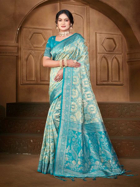 Sangam Prints Light Blue Silk Woven Work Traditional Saree