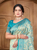 Sangam Prints Light Blue Silk Woven Work Traditional Saree - Distacart
