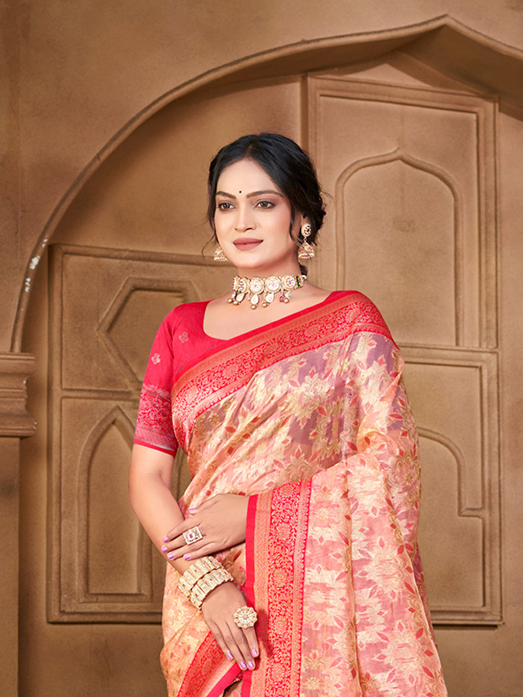Sangam Prints Light Pink Silk Woven Work Traditional Saree - Distacart