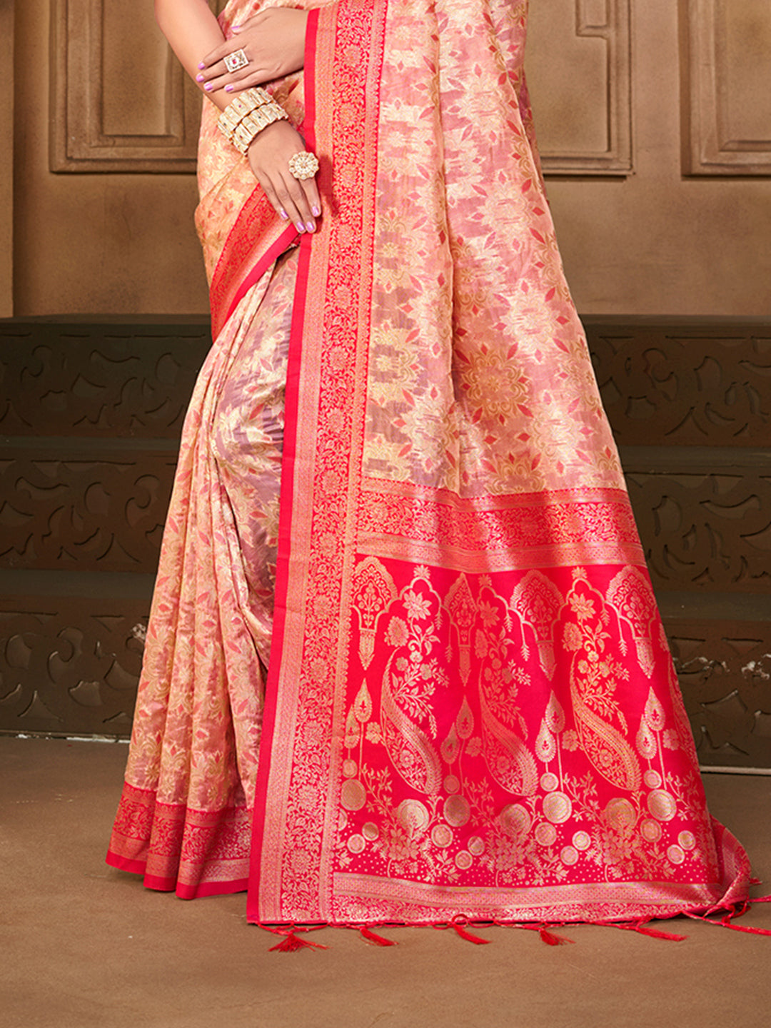 Sangam Prints Light Pink Silk Woven Work Traditional Saree - Distacart