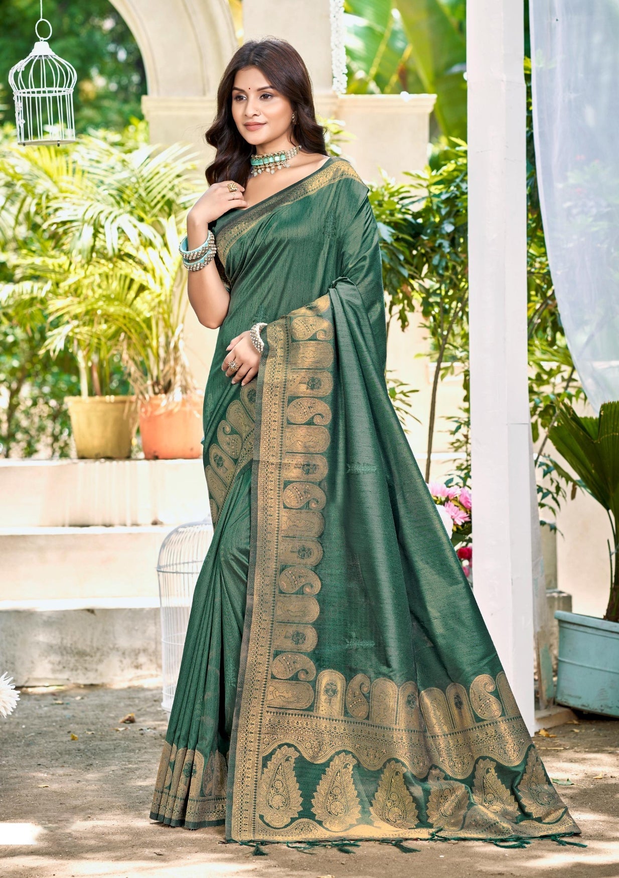 Sangam Prints Dark Green Assam Silk Woven Work Traditional Saree - Distacart