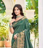 Sangam Prints Dark Green Assam Silk Woven Work Traditional Saree - Distacart