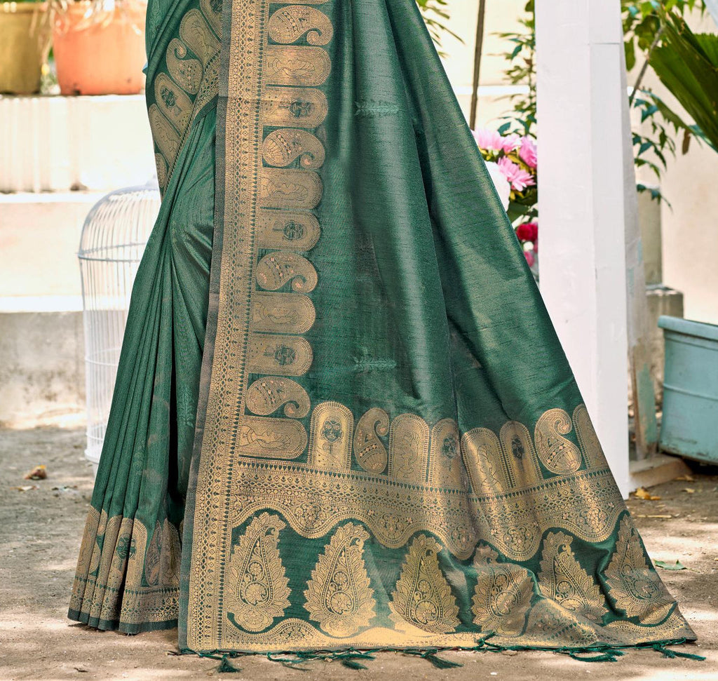 Sangam Prints Dark Green Assam Silk Woven Work Traditional Saree - Distacart