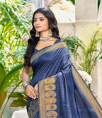 Sangam Prints Navy Blue Assam Silk Woven Work Traditional Saree - Distacart
