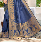 Sangam Prints Navy Blue Assam Silk Woven Work Traditional Saree - Distacart