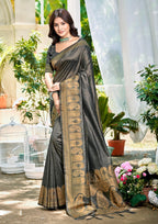 Sangam Prints Gray Assam Silk Woven Work Traditional Saree - Distacart