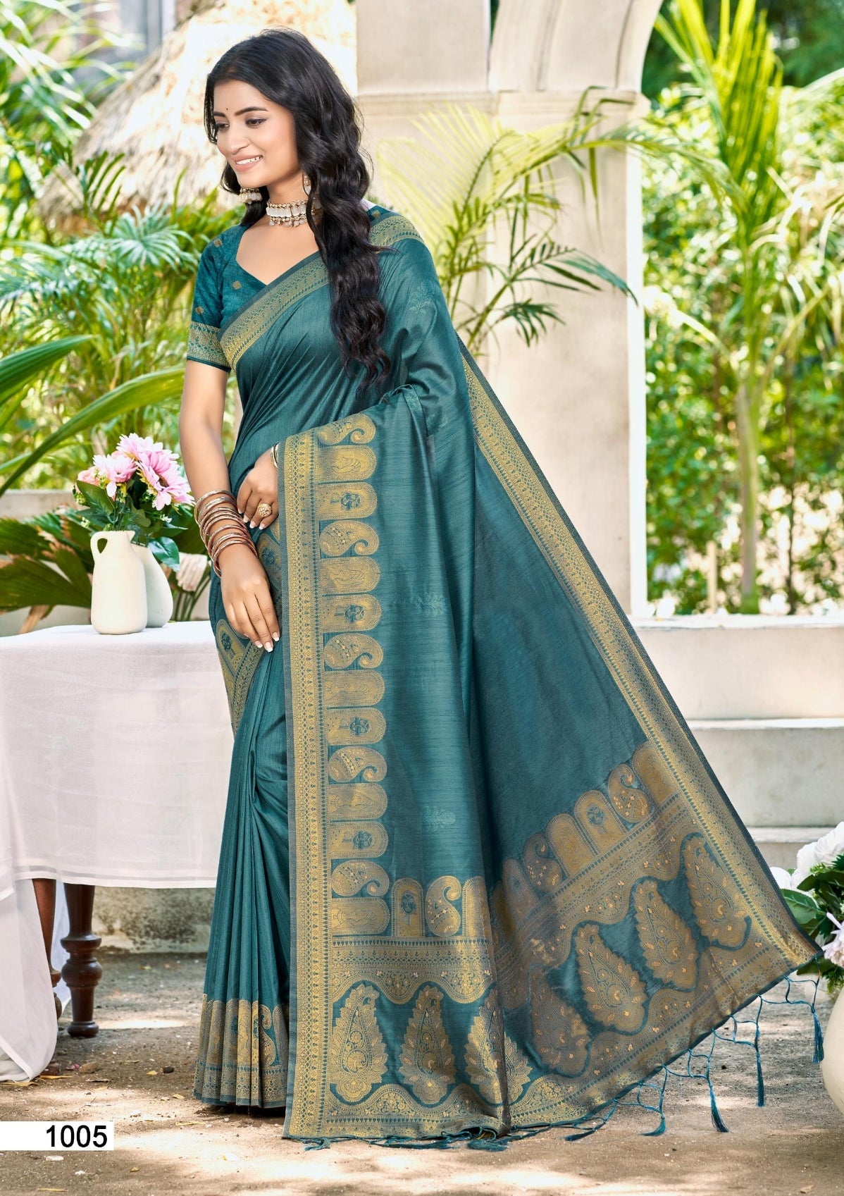 Sangam Prints Turquoise Assam Silk Woven Work Traditional Saree - Distacart