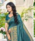 Sangam Prints Turquoise Assam Silk Woven Work Traditional Saree - Distacart