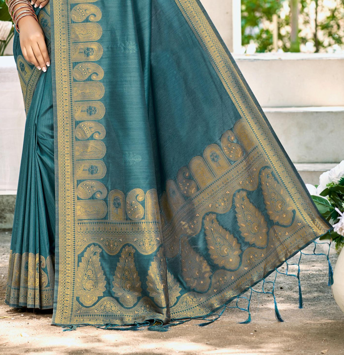 Sangam Prints Turquoise Assam Silk Woven Work Traditional Saree - Distacart