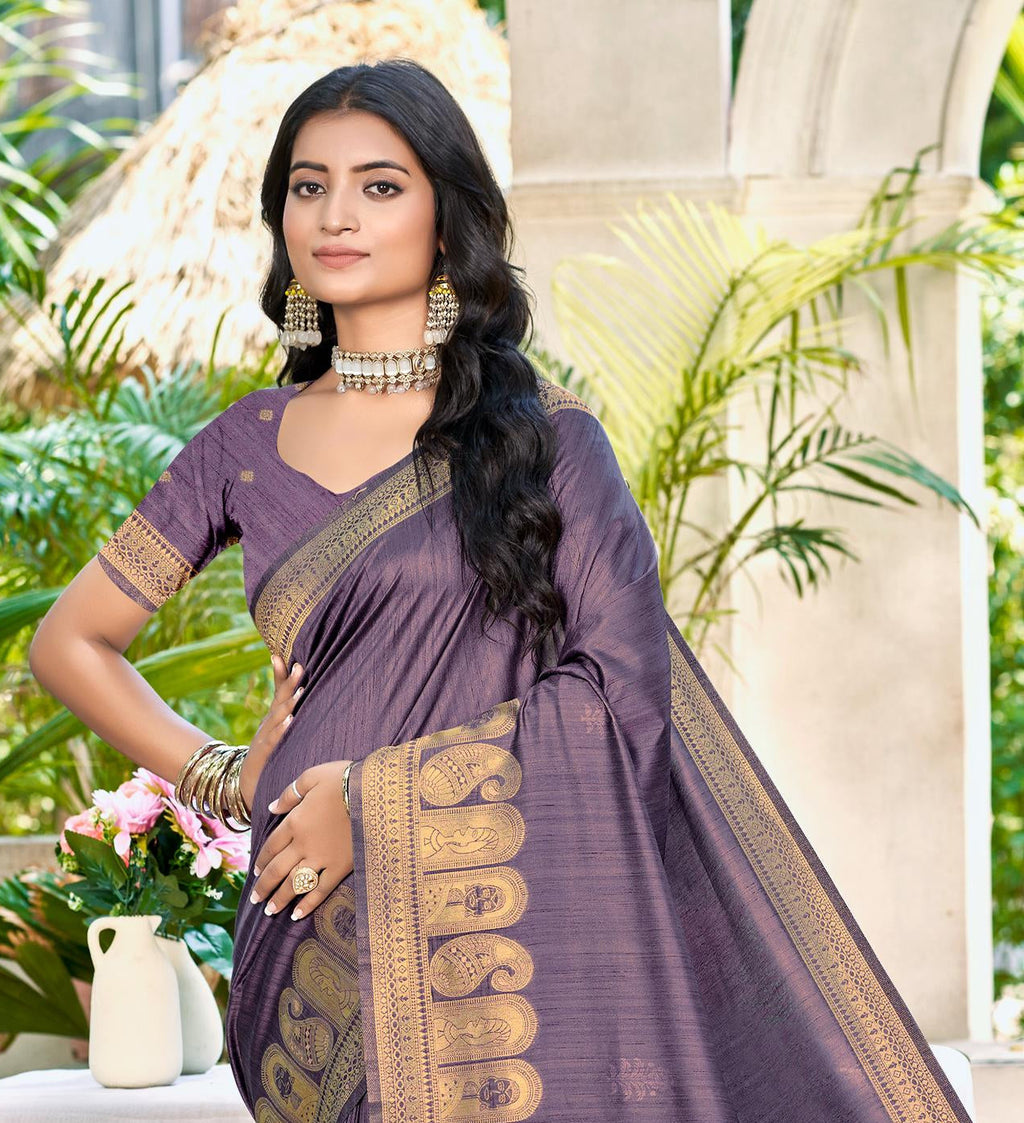 Sangam Prints Purple Assam Silk Woven Work Traditional Saree - Distacart