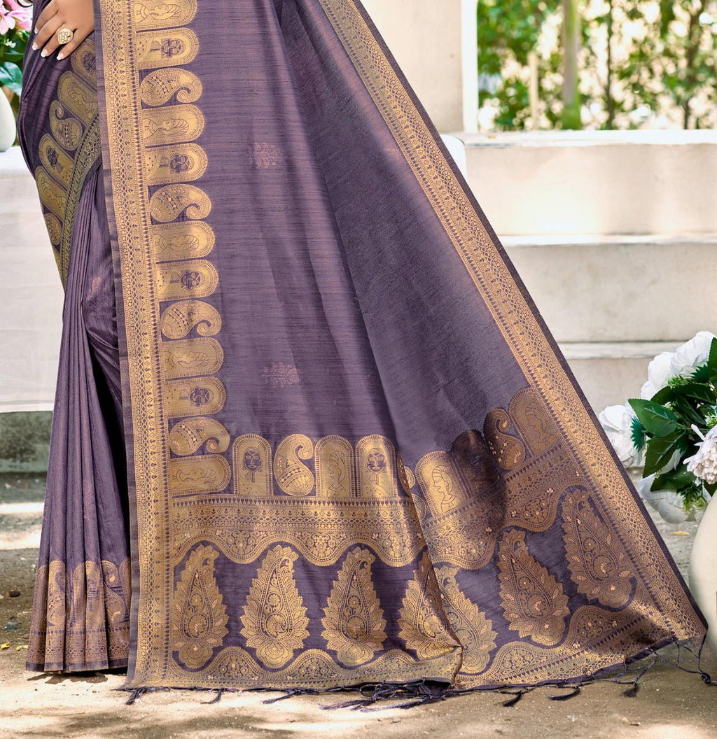 Sangam Prints Purple Assam Silk Woven Work Traditional Saree - Distacart