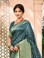 Sangam Prints Dark Turquoise Assam Silk Woven Work Traditional Saree - Distacart