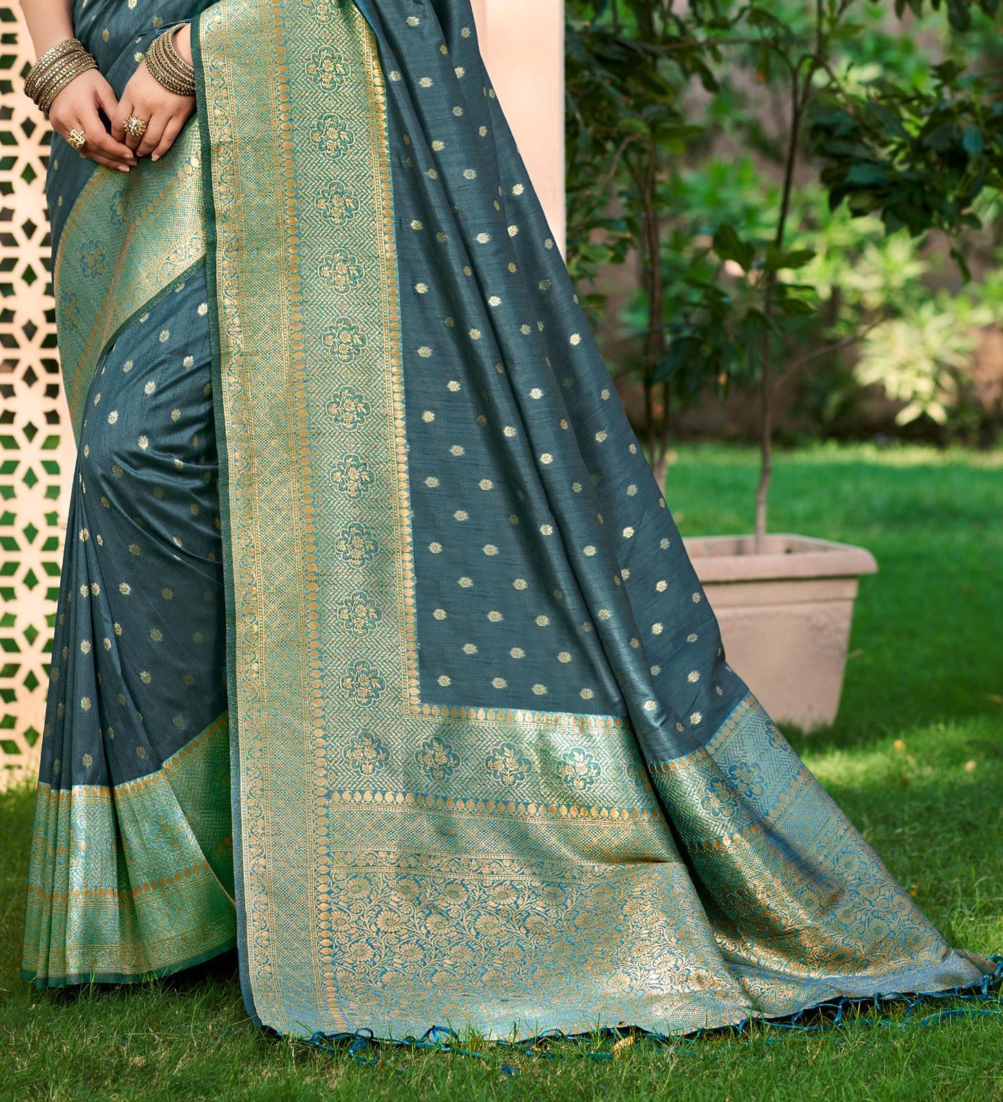 Sangam Prints Dark Turquoise Assam Silk Woven Work Traditional Saree - Distacart