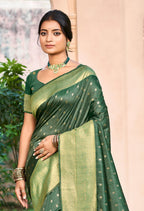 Sangam Prints Dark green Assam Silk Woven Work Traditional Saree - Distacart