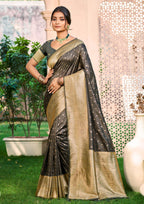 Sangam Prints Gray Assam Silk Woven Work Traditional Saree - Distacart