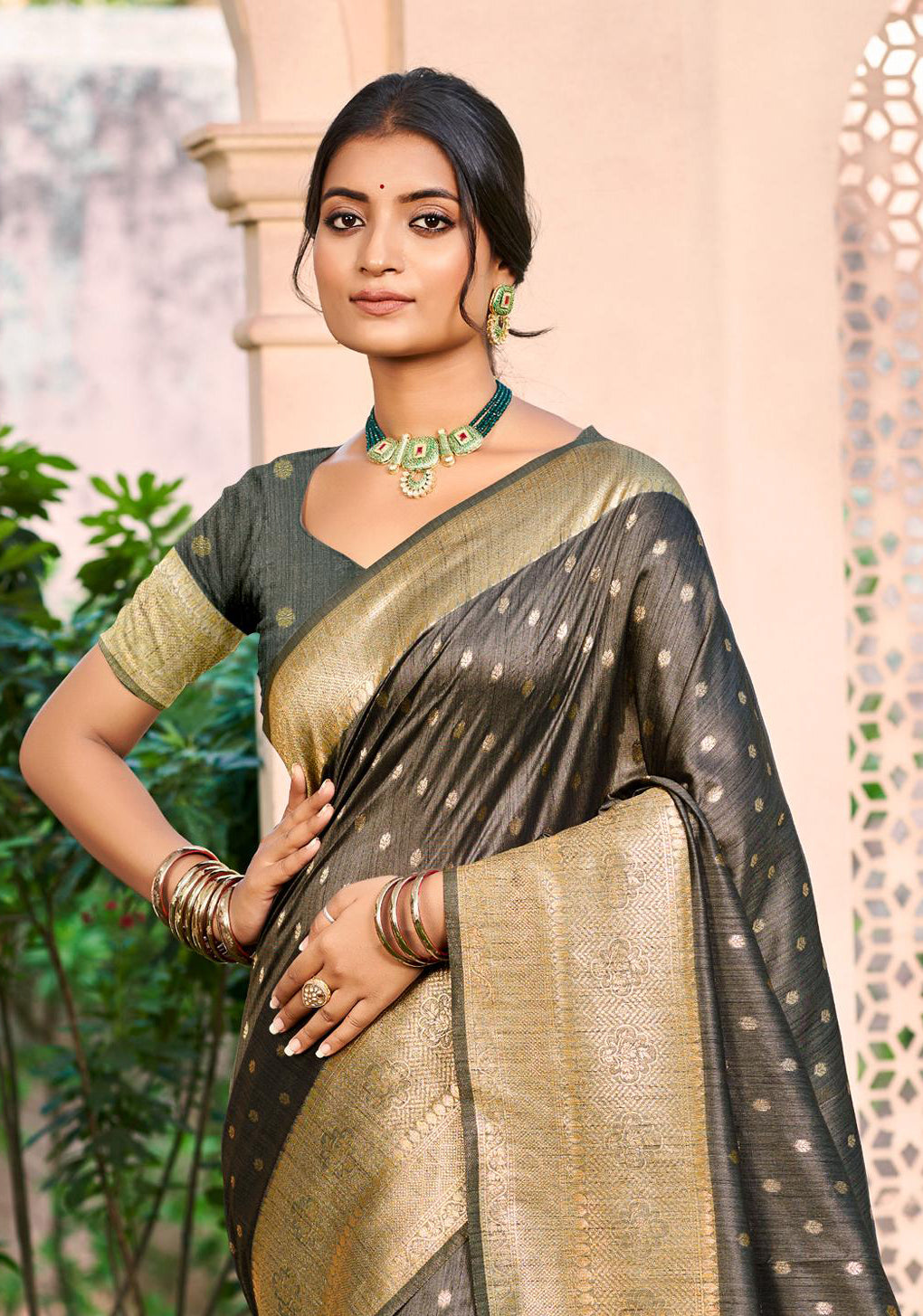 Sangam Prints Gray Assam Silk Woven Work Traditional Saree - Distacart
