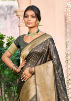 Sangam Prints Gray Assam Silk Woven Work Traditional Saree - Distacart